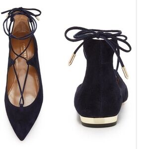 Aquazzura Navy Suede Christy Pointed Toe Flats Size 40.5